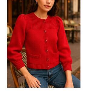 Handmade Red Knit Cardigan Sweater Parisian